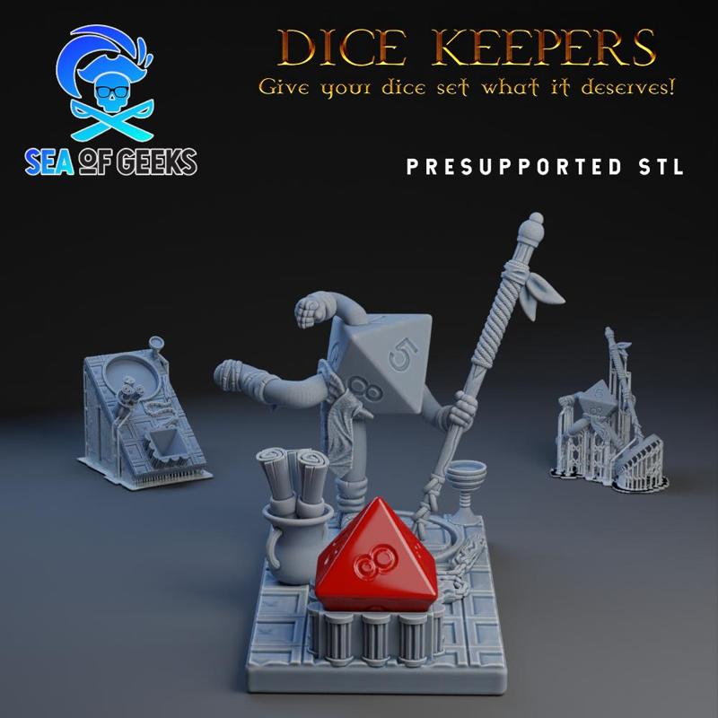 Dice Keepers - D8 Monk miniature & polyhedral dice stand