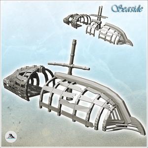 Boat hull with mast (3) - Pirate Jungle Island Beach Piracy Caribbean Medieval Skull Renaissance