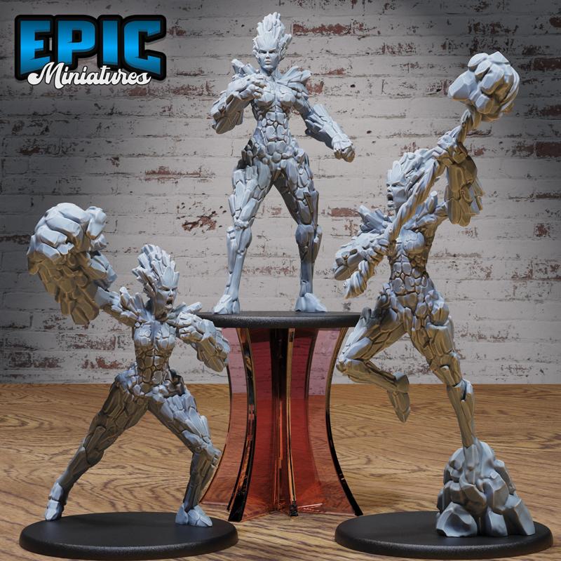 Earth Elemental Female Set ‧ DnD Miniature ‧ Tabletop Miniatures ‧ Gaming Monster ‧ 3D Model ‧ RPG ‧ DnDminis ‧ STL FILE