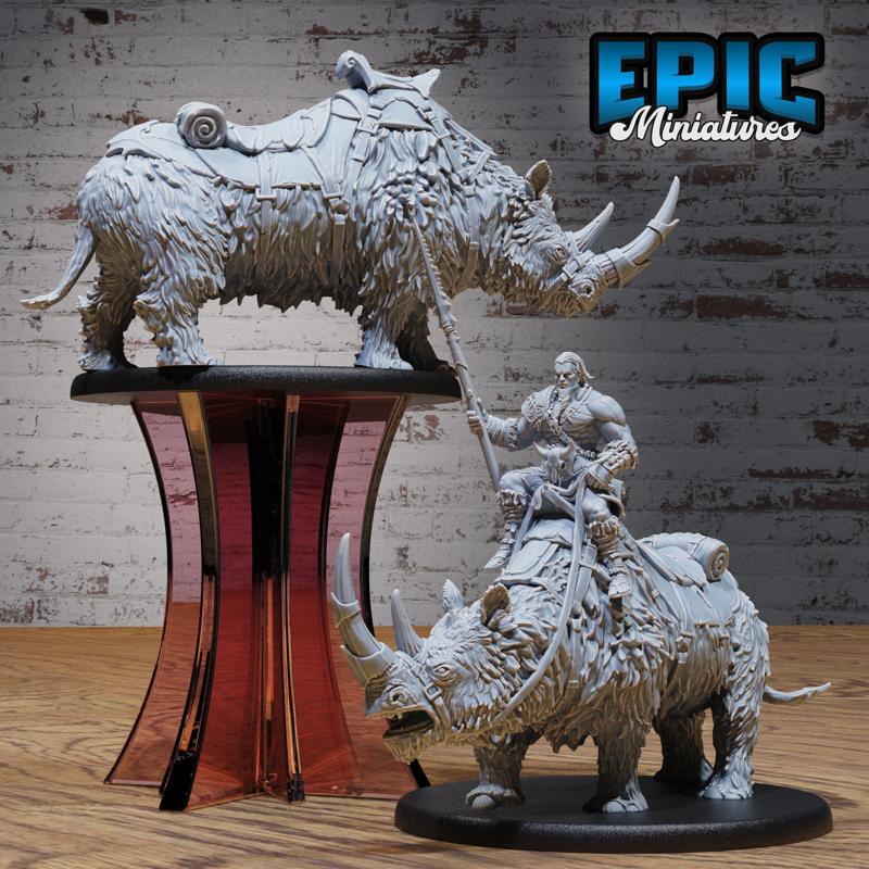 Woolly Rhino Mount Set ‧ DnD Miniature ‧ Tabletop Miniatures ‧ Gaming Monster ‧ 3D Model ‧ RPG ‧ DnDminis ‧ STL FILE