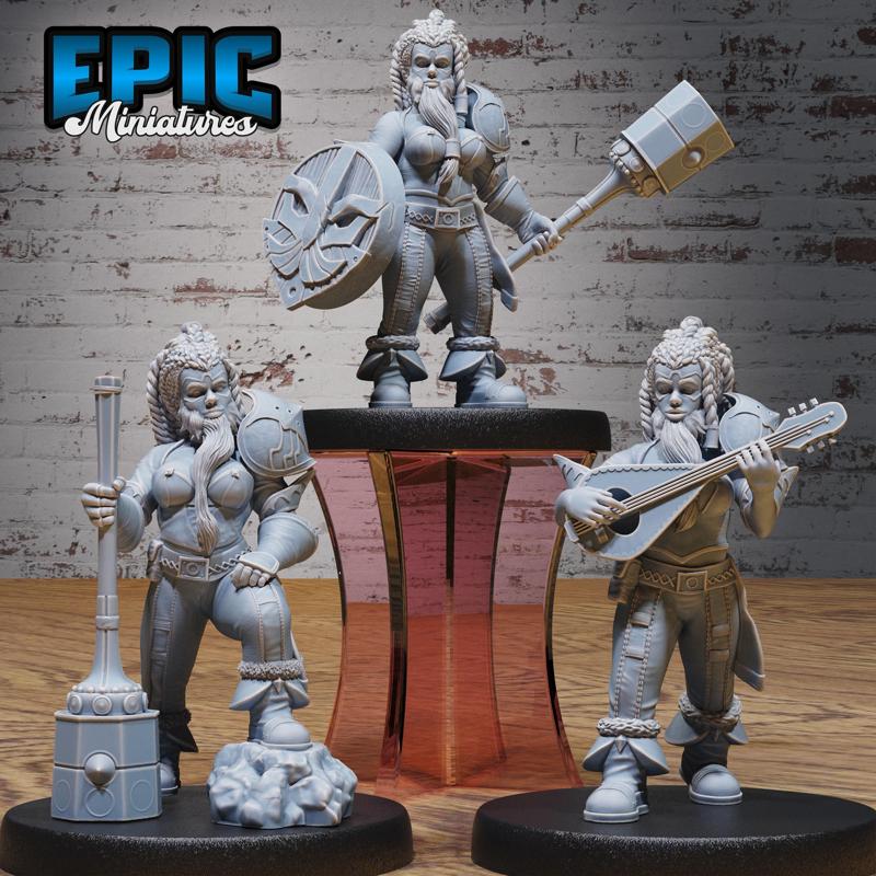 Bearded Female Dwarf Set ‧ DnD Miniature ‧ Tabletop Miniatures ‧ Gaming Monster ‧ 3D Model ‧ RPG ‧ DnDminis ‧ STL FILE