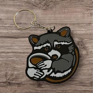 Raccoon with Coffee Cup Keychain