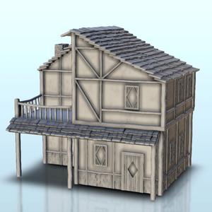 Medieval house with terrace and timbering 3 - Medieval Dark Age scenery terrain wargame