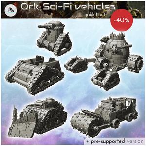 Ork Sci-Fi vehicles pack No. 1 - Future Sci-Fi SF Post apocalyptic Tabletop Scifi Wargaming Planetary exploration RPG Terrain