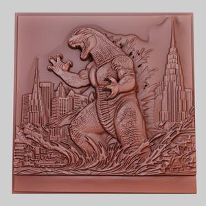Godzilla 3d printer relief medallion obj stl