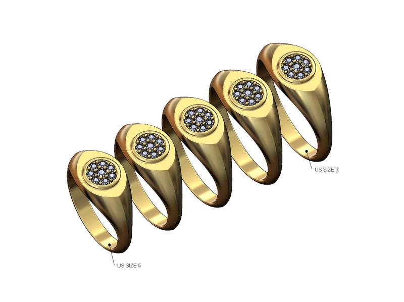 Evil eye diamond cluster signet ring US sizes 5to9 3D print model