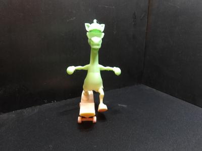 Giraffe skateboarding.