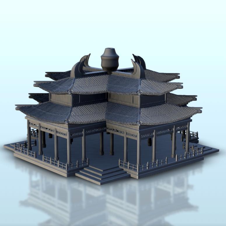 Large Asian belvedere with two-story roof 4 - Asia Terrain Clash of Katanas Tabletop RPG terrain China Korea