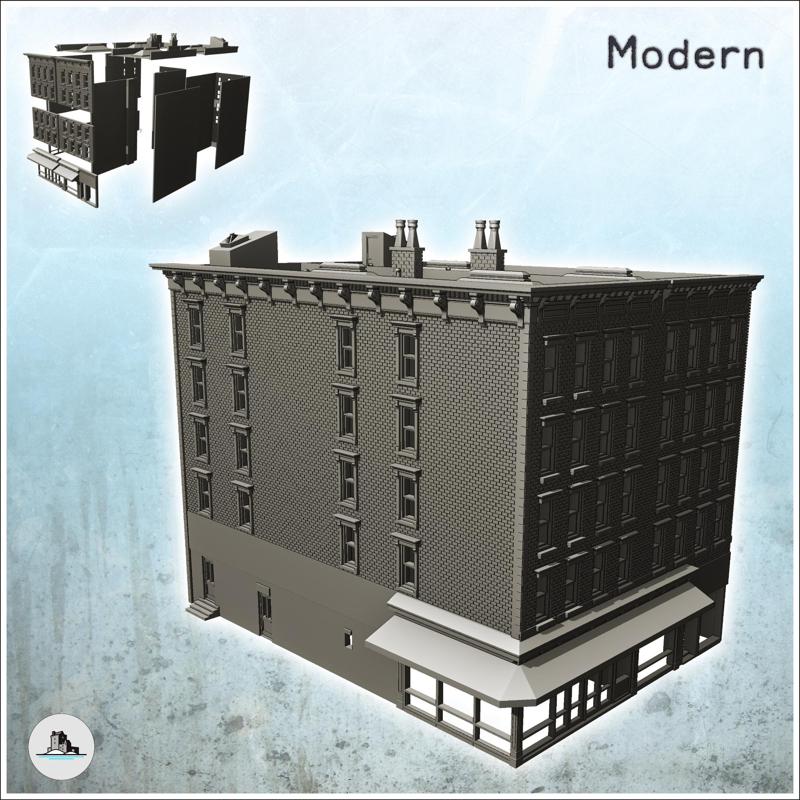 Large modern corner building with store with canopies and roof chimneys (14) - Cold Era Modern Warfare Conflict World War 3