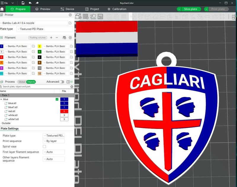 Italy Serie A Cagliari Keychain shield color printable and renderable