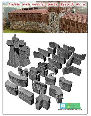 modular medieval Fortress with wooden parts - OPENLOCK (STL File)