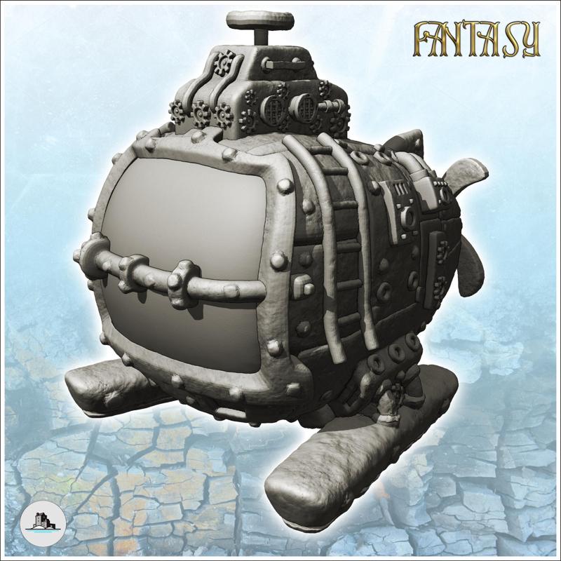 Metal steampunk submarine with stern propeller and large viewing port (6) - Future Sci-Fi SF Post apocalyptic Tabletop Scifi Wargaming Planetary exploration RPG Terrain
