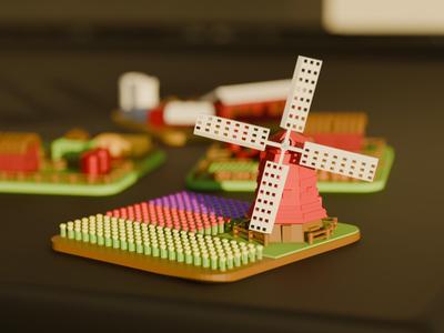 Mini Tulip Field Farm Diorama - Modular Tile