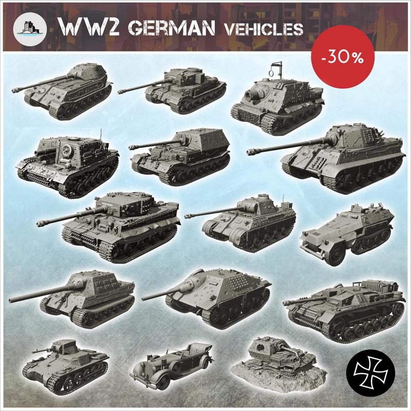 German vehicles WW2 pack - Germany Eastern Western Front Normandy Stalingrad Berlin Bulge WWII