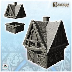 High roofed building with stone terrace and chimney (23) - Medieval Feudal Old Archaic Saga 28mm 15mm