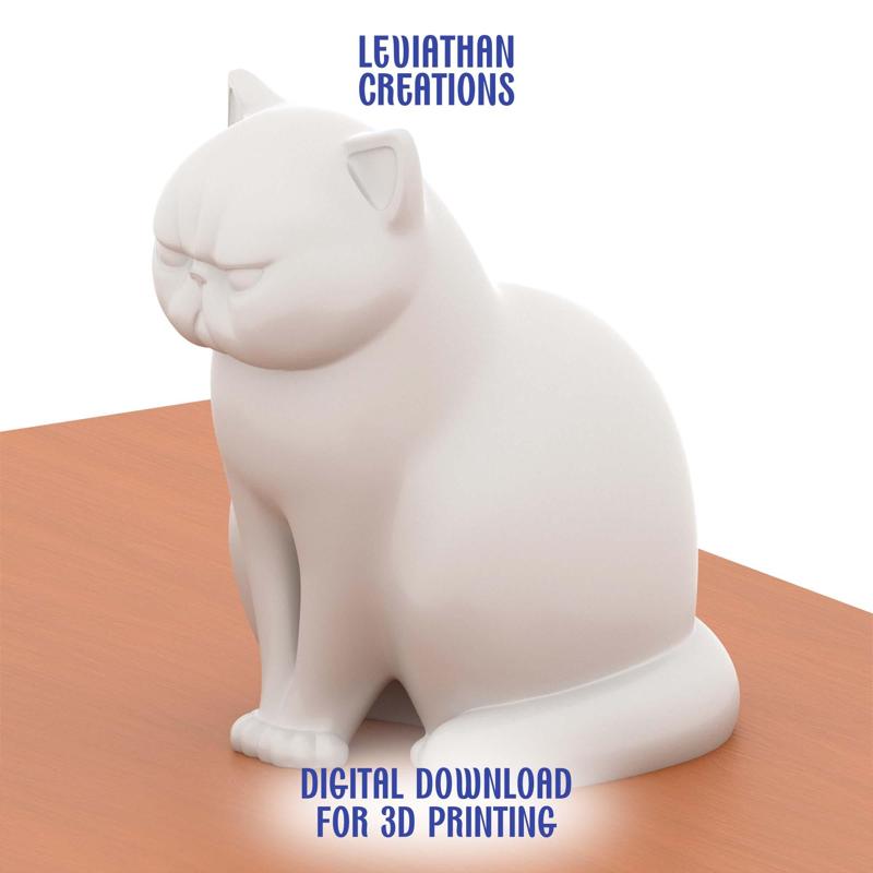 Cute Grumpy Flat Faced Cat | Desk Buddy | STL File for Printing