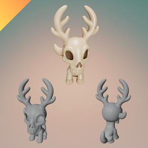 Chibi Deer Skull Creature for 3D Printing – STL + GLB – One-Piece Fantasy Figurine