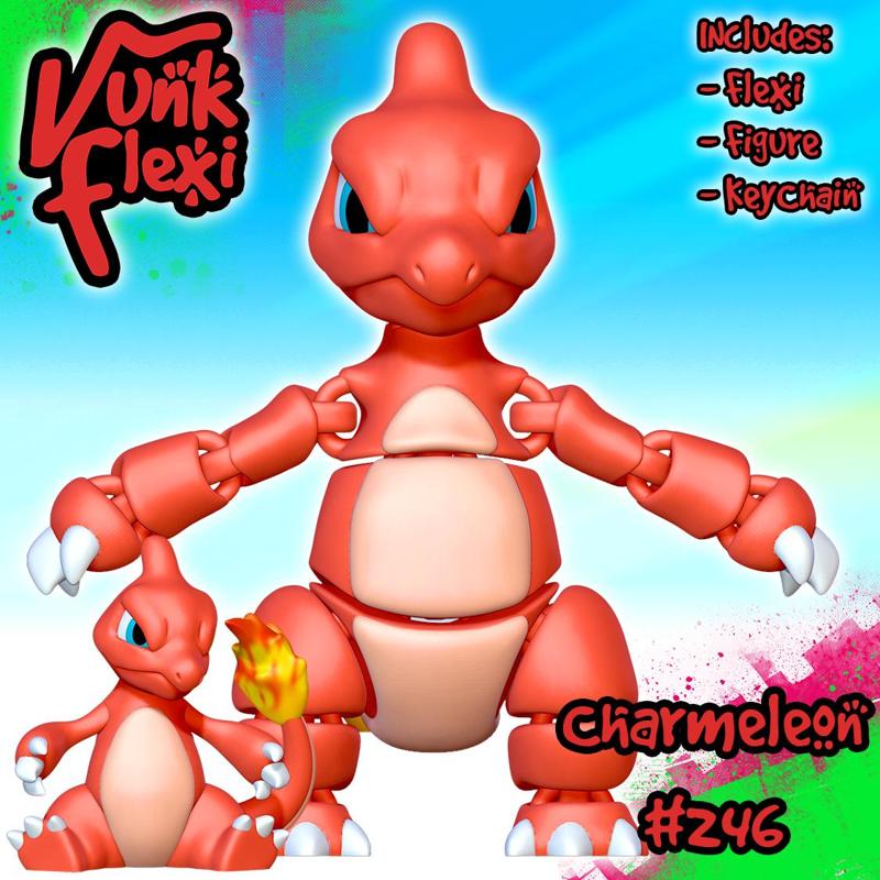 Charmeleon Pokemon MultiColor Flexi Print-In-Place + figure & keychain