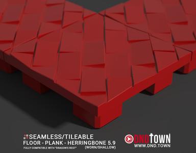 3D Modular Dungeon Tile: Floor - Plank - Herringbone 5.9 (WORN/SHALLOW) - DnD Town Minis (www.dnd.town)