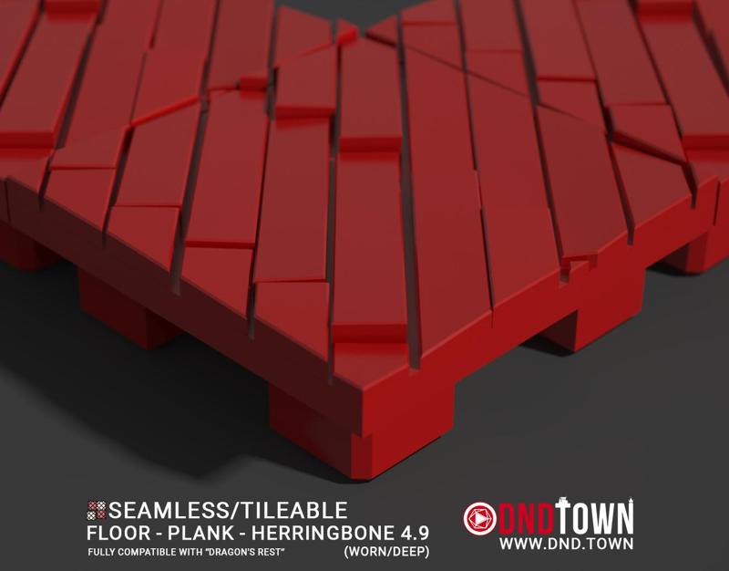 3D Modular Dungeon Tile: Floor - Plank - Herringbone 4.9 (WORN/DEEP) - DnD Town Minis (www.dnd.town)