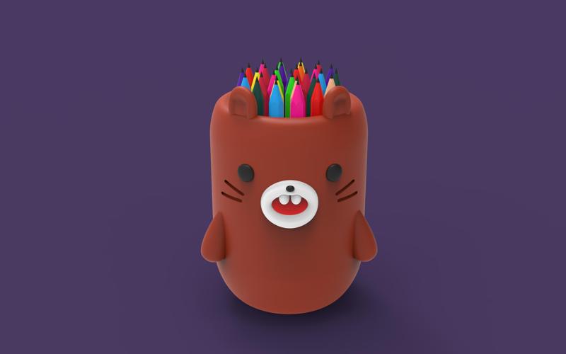 3D Printable Animal (Bear) Pencil Holder