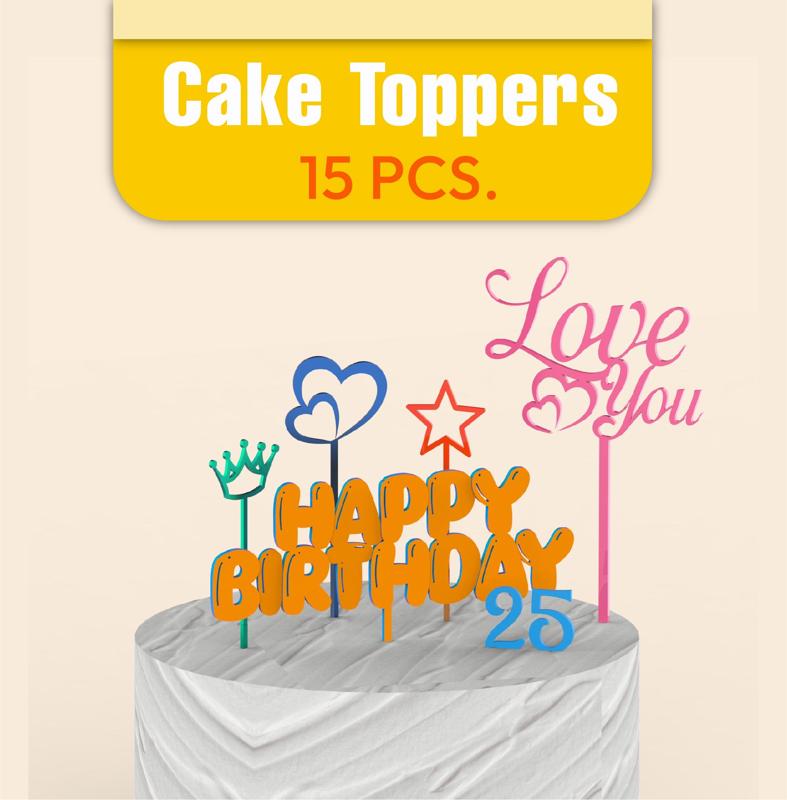 3D Cake Toppers Set, 15 pcs. Bundle, Happy Birthday Cake Toppers, DIY Cake Decorations, DIY Treats, Ready to Print, 3D STL Digital Download