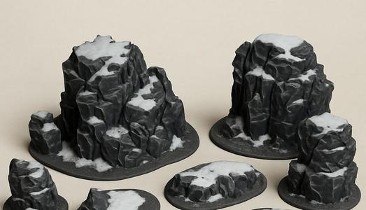 Snowy Rocky Terrain Set – Modular 3D Printable Scenery for Tabletop Gaming