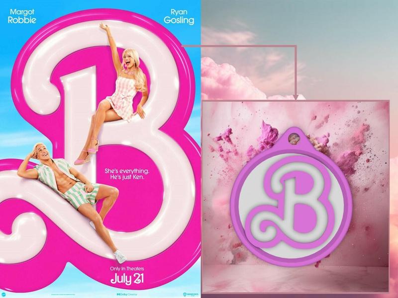 Barbie Inspired Fashionista Letter "B" 3D Printable Earring, Keychain, Charm - Digital STL Design File , Gift , Pink