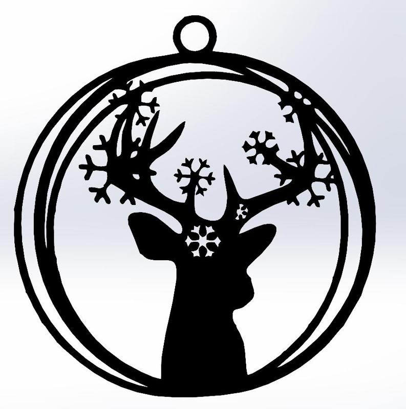 Deer Head with Snowflakes Line Art Ornament