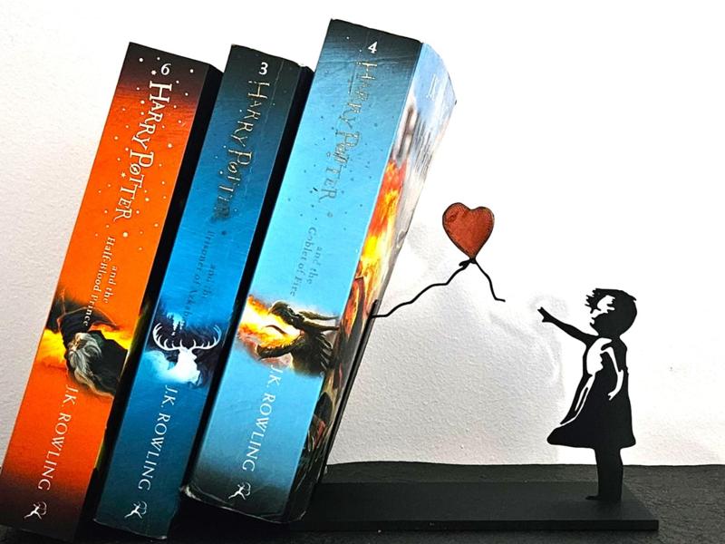 Tilted Bookend inspired from Banksy Girl w balloon