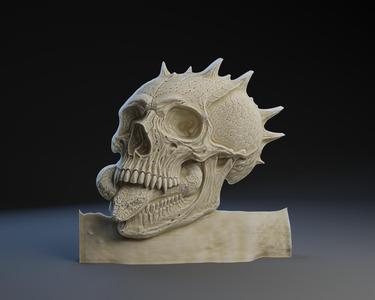 Snake Crawling out of Mouth of Skull