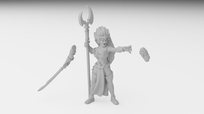 Dark Elf Sorceress Miniature (32mm, modular)