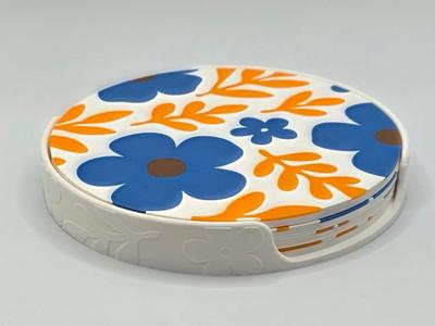 Blomma Coaster Set – 4 Floral Coasters with Holder