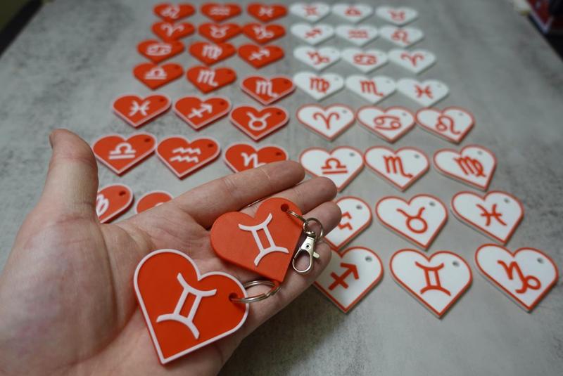 Zodiac Sign Heart Keychains