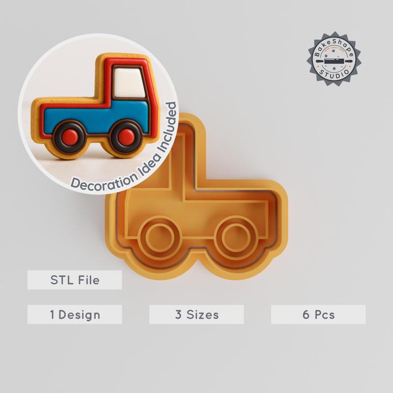 Truck Shape Cutter & Stamp Set, Perfect for Cookies & Fondant, 3 Sizes, 6-Piece Transport Vehicle Mold Collection PRODUCT_565