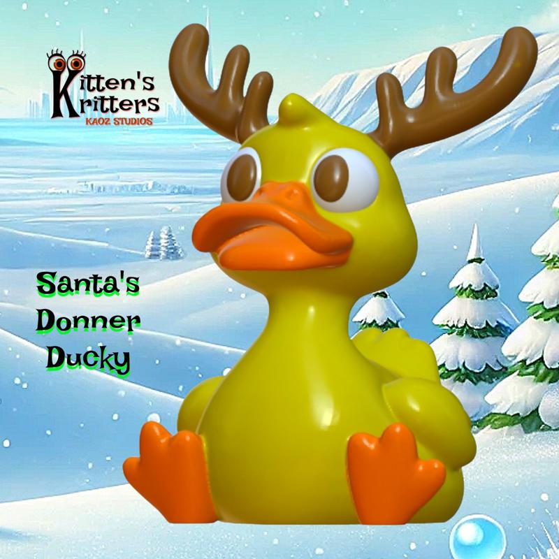 Santa's Donner Ducky Rubber Duck with Antlers Halloween Decor