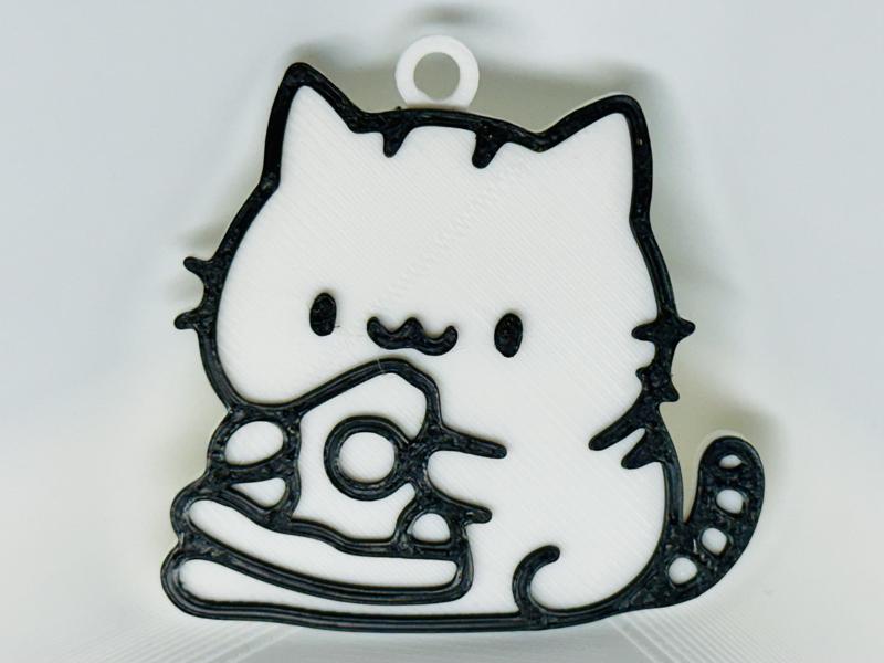 Cat Eating Pizza Keychain