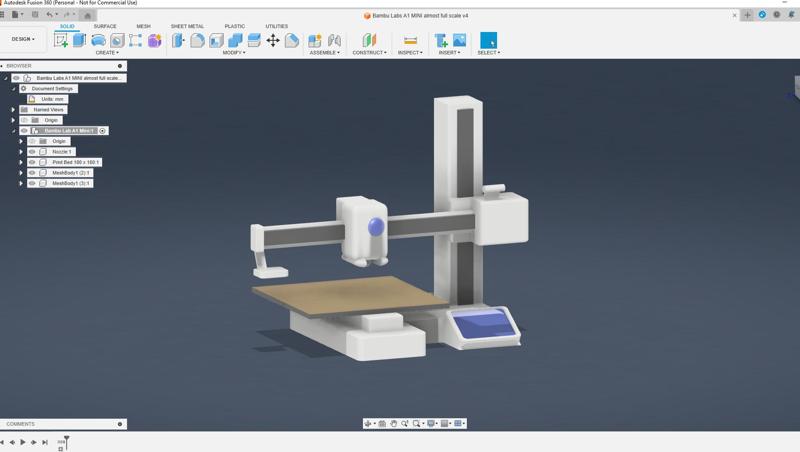 Bambu Lab A1 Mini  Step and Fusion 360 Files