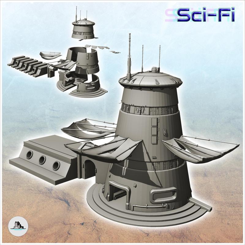 Round futuristic building with large hanging canvas canopy (2) - Future Sci-Fi SF Post apocalyptic Tabletop Scifi Wargaming Planetary exploration RPG Terrain