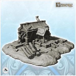 Sawmill with saw bench and stored wood (6) - Medieval Gothic Feudal Old Archaic Saga 28mm 15mm