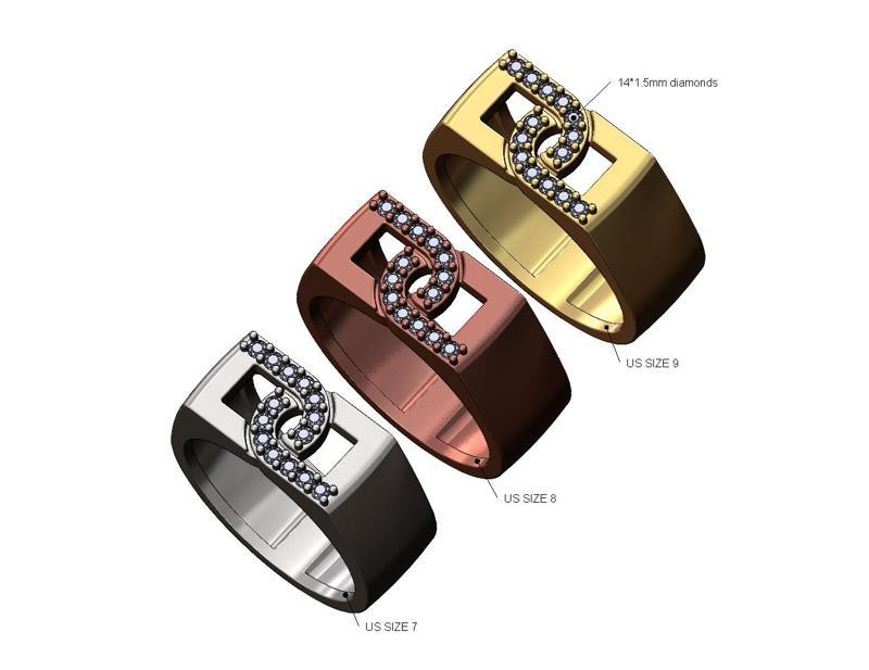 Diamond overlapping DD link 8mm wide band US sizes 7 8 9 3D print model
