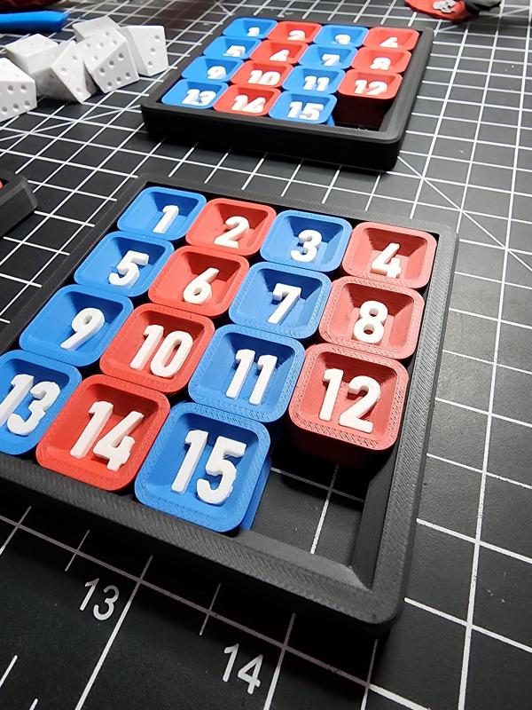 Print in Place Sliding 15 Number Puzzle - Multi-Color Print