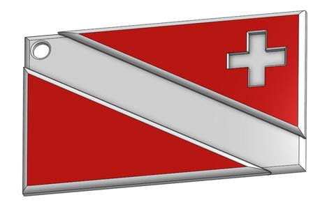 SCUBA flag DAN (Divers Alert Network) keychain, plaque 2 color no AMS