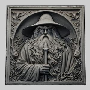Lord of Rings Gandalf 3d printer relief medallion stone tablet obj stl