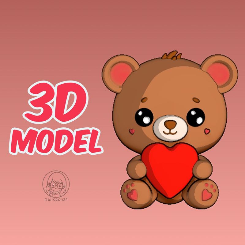 Teddy Bear with red heart 3d Model