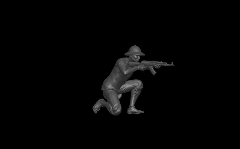 VIETCONG PEASANT SHOOTING CROUCHING WITH AK