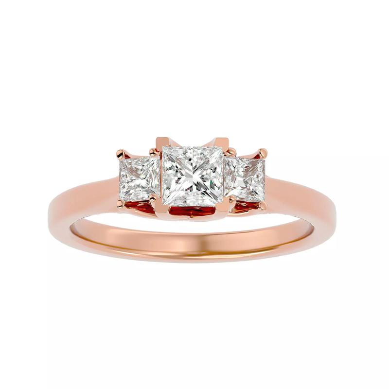 Tri Diamond solitaire wedding engagement ring with 360 view