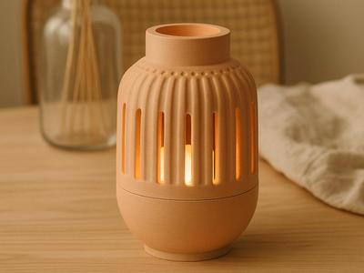 Ribbed Slot LED Candle Holder – Beige Lantern