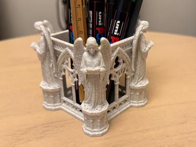 Gothic Cathedral Arches Pen Holder with Angels