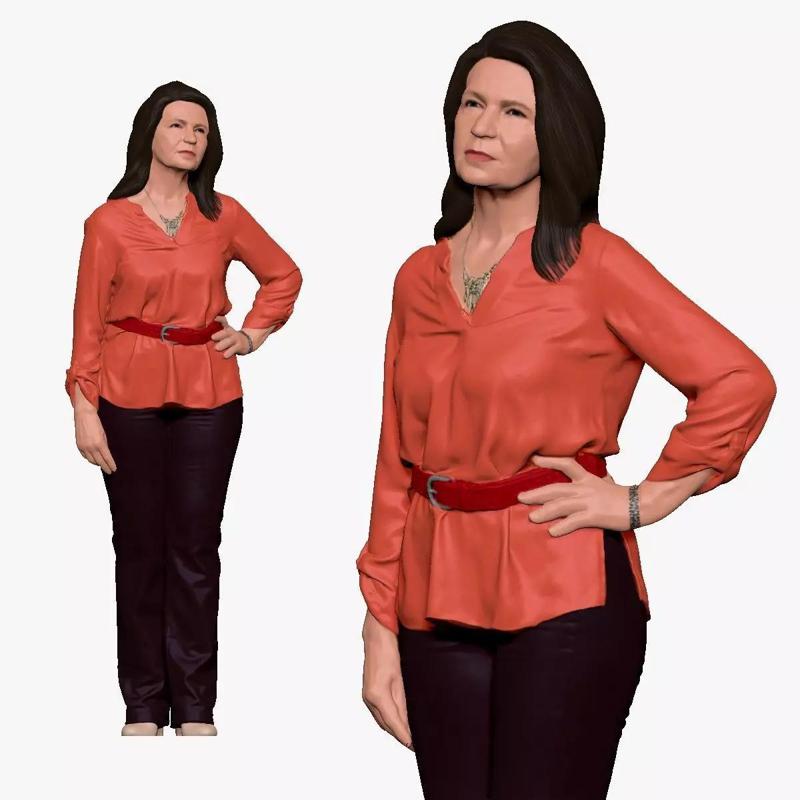 001178 oldy woman in coral blouse long hairs 3d print ready